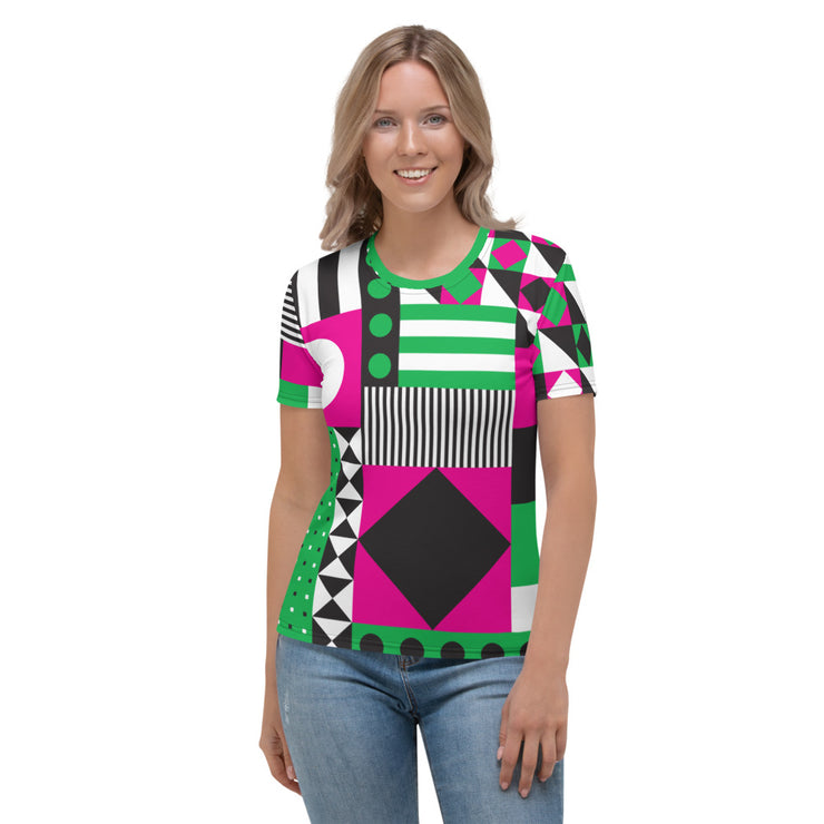 DAZZLING PINK&GREEN TEE FOR WOMEN